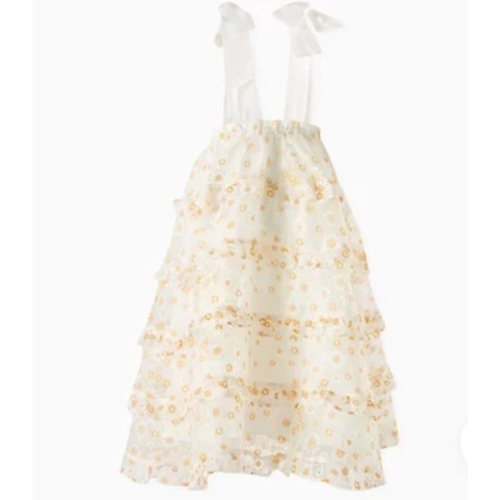 (b21/8)Chloé and Amélie "Daisy Fields" Linen Tiered Dress - Size6